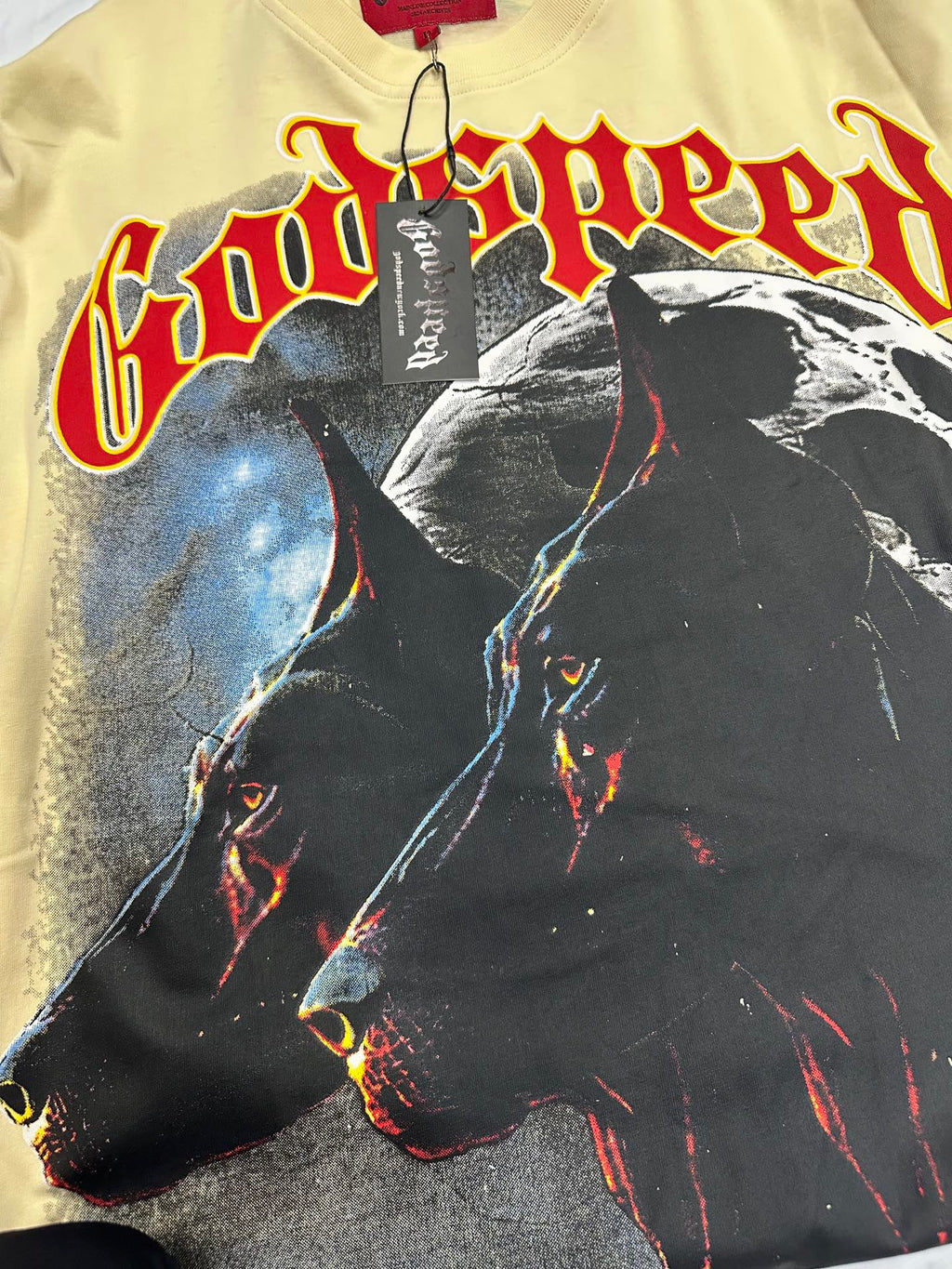 Godspeed Doberman Moon Short‑Sleeve T‑Shirt (Cream)