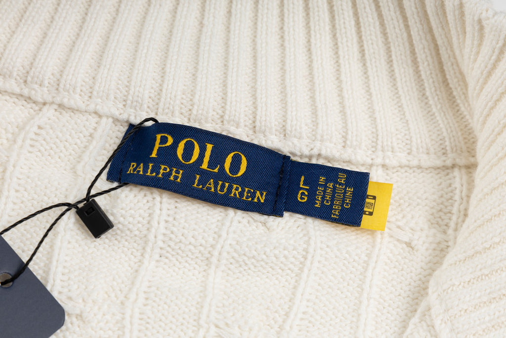 Ralph Lauren Men's Full‑Zip Cable Knit Stand Collar Cardigan Sweater With Navy Pony Logo