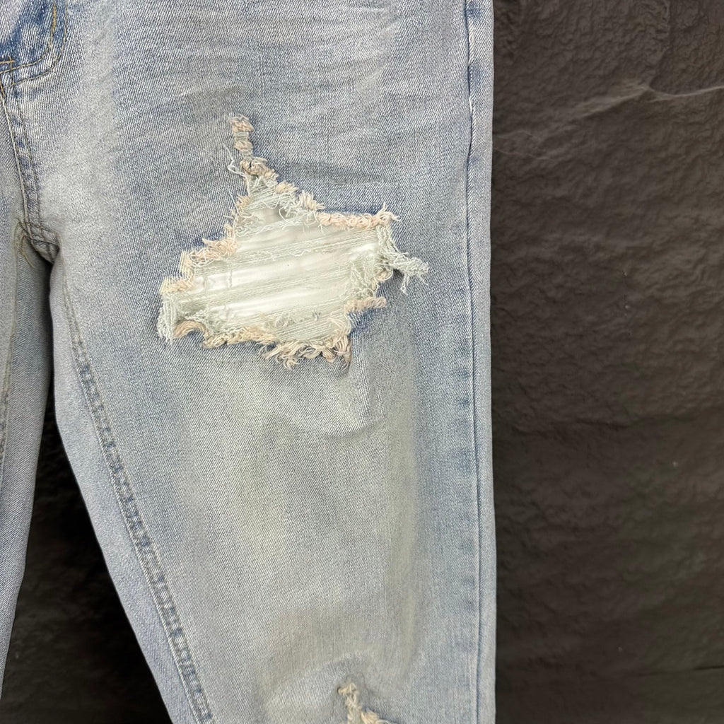 AMIRI White Ribbed Patch Distressed Slim‑Fit Denim Jeans