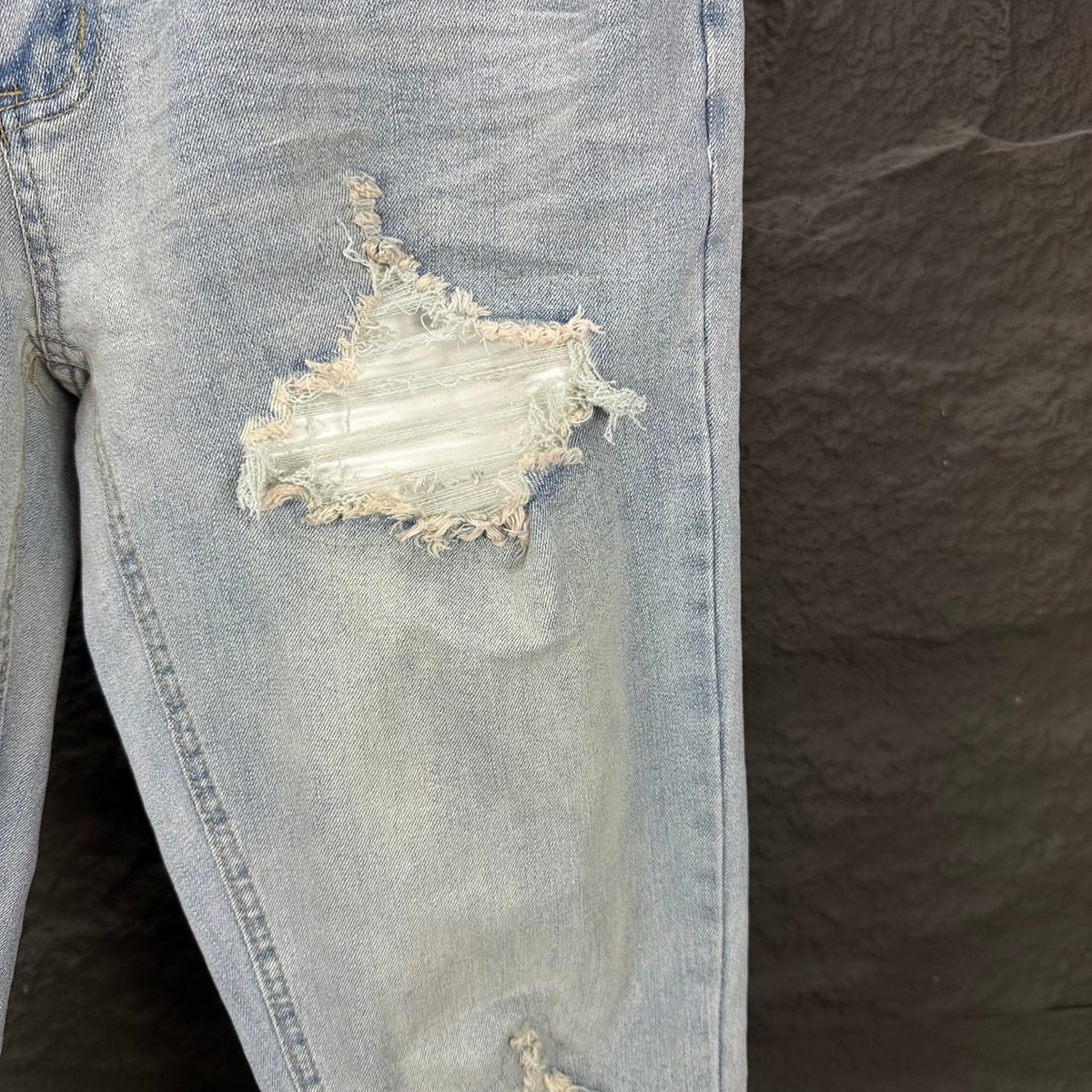 AMIRI White Ribbed Patch Distressed Slim‑Fit Denim Jeans