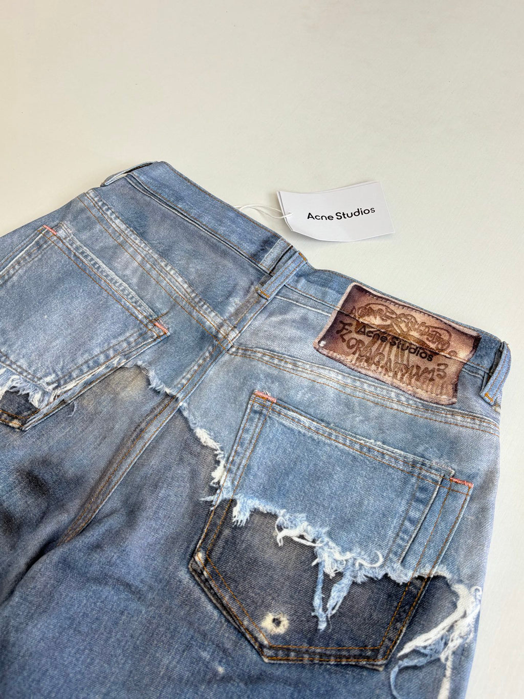 Acne Studios Heavily Distressed Denim Jort Shorts
