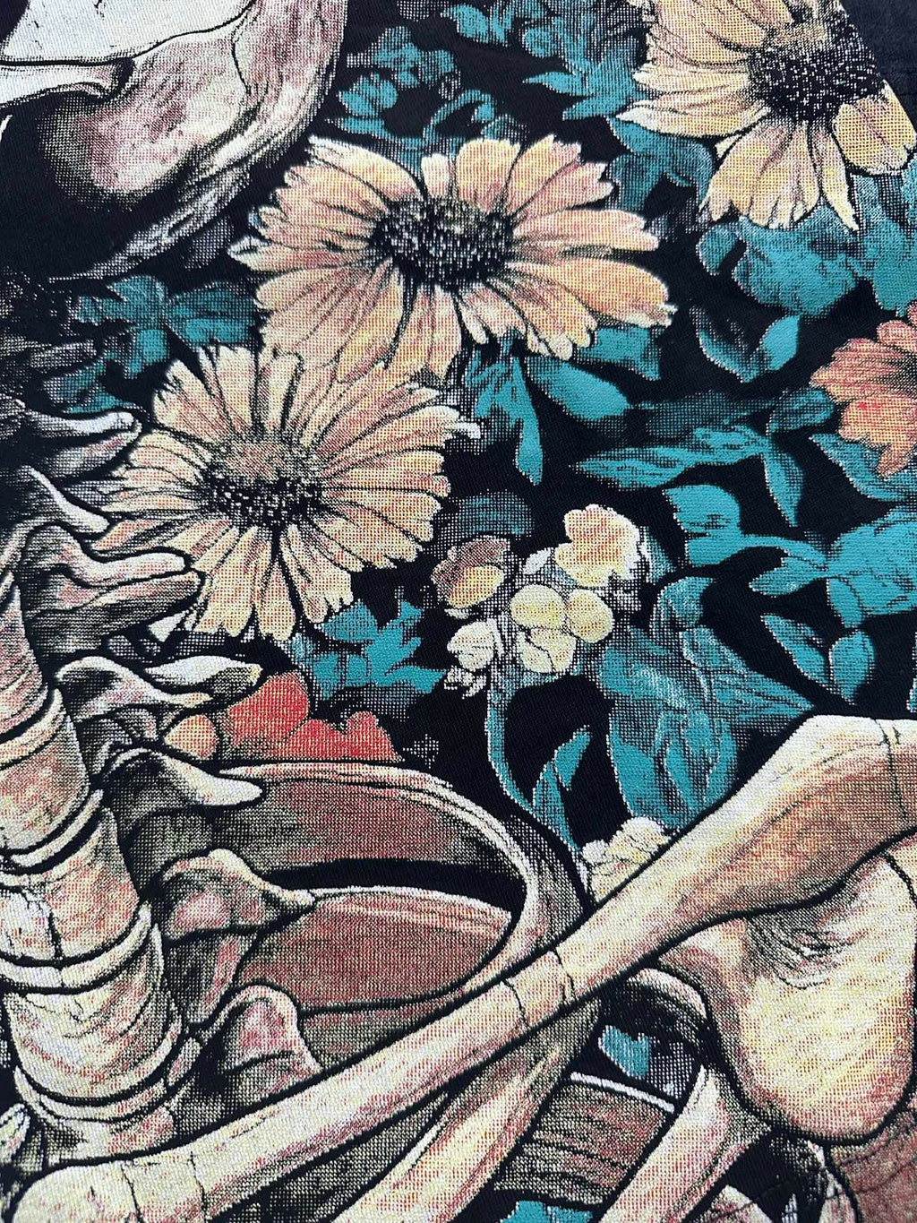 Godspeed VR‑Headset Skeleton Floral Vintage Short‑Sleeve Tee (Washed Black)