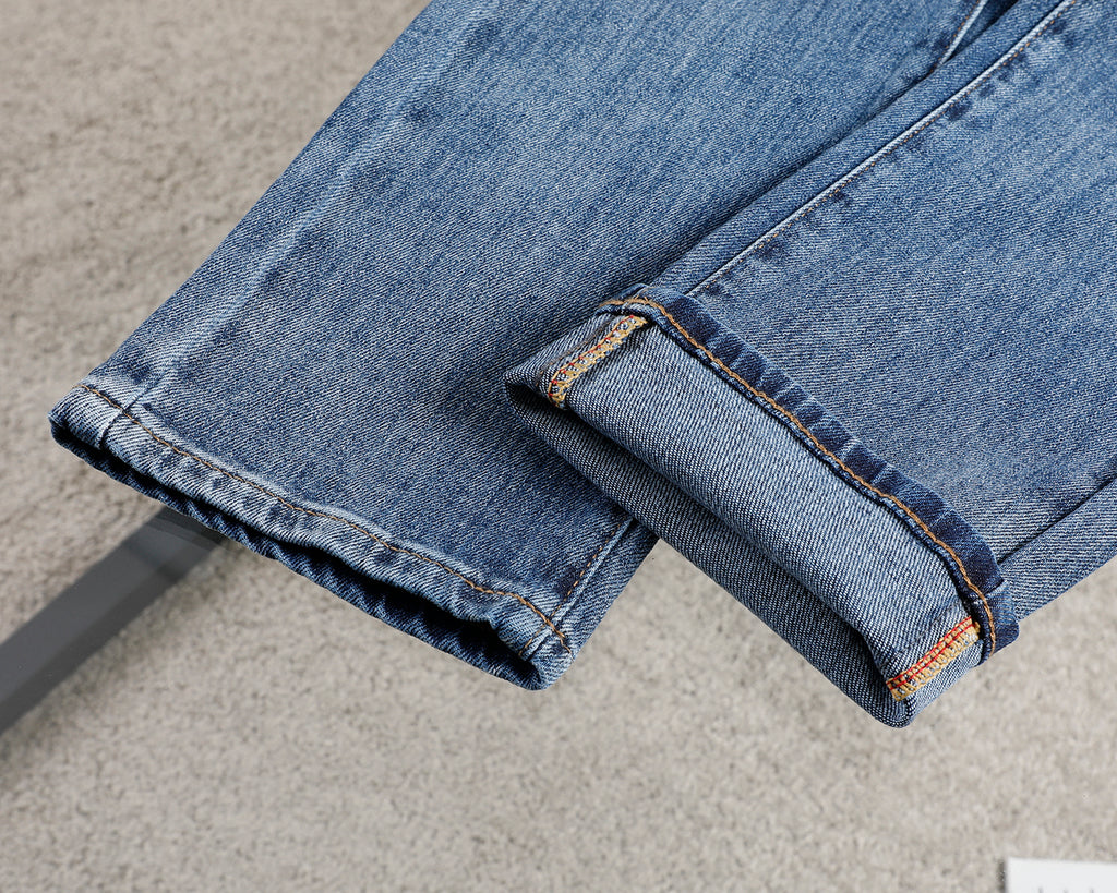 Men's Classic Straight‑Leg Denim Jeans Vintage Washed Casual Blue Pants