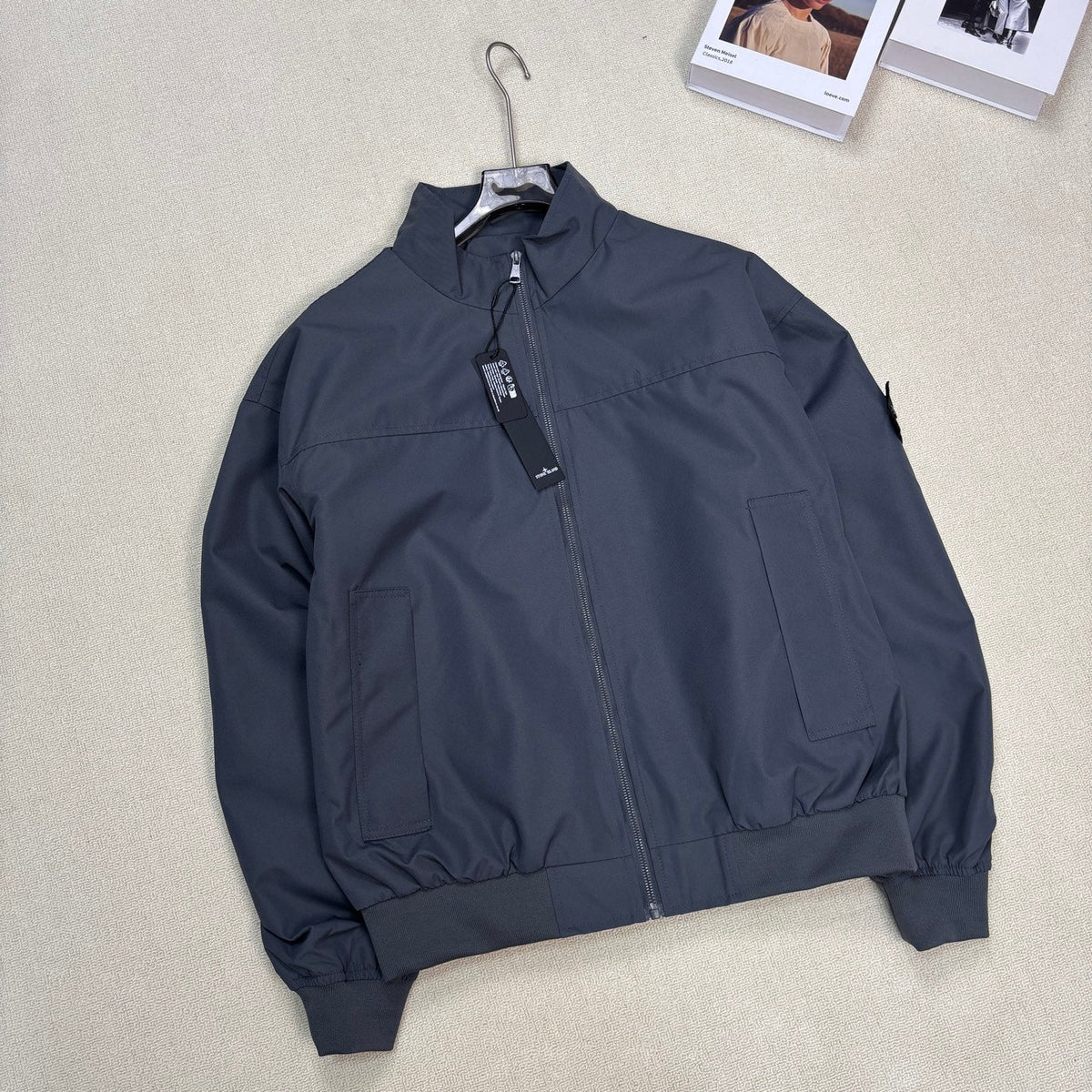 Stone Island Stand Collar Oversized Jacket with Large Patch Pockets and Compass Badge