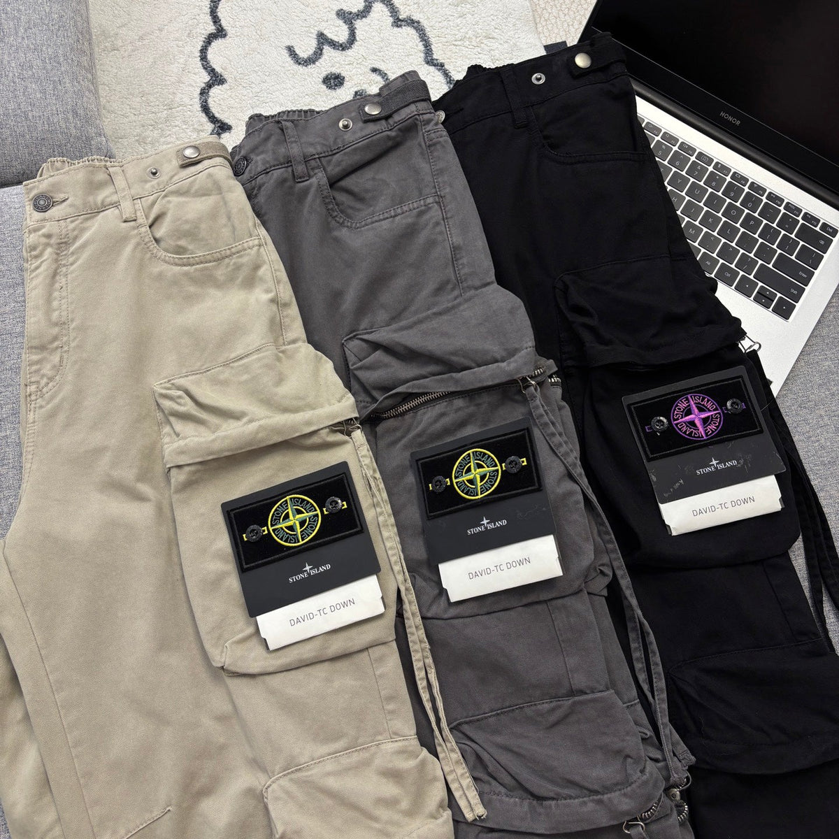 Stone Island Multi-Pocket Straight Cargo Parachute Pants with Compass Badge - 3 Colors