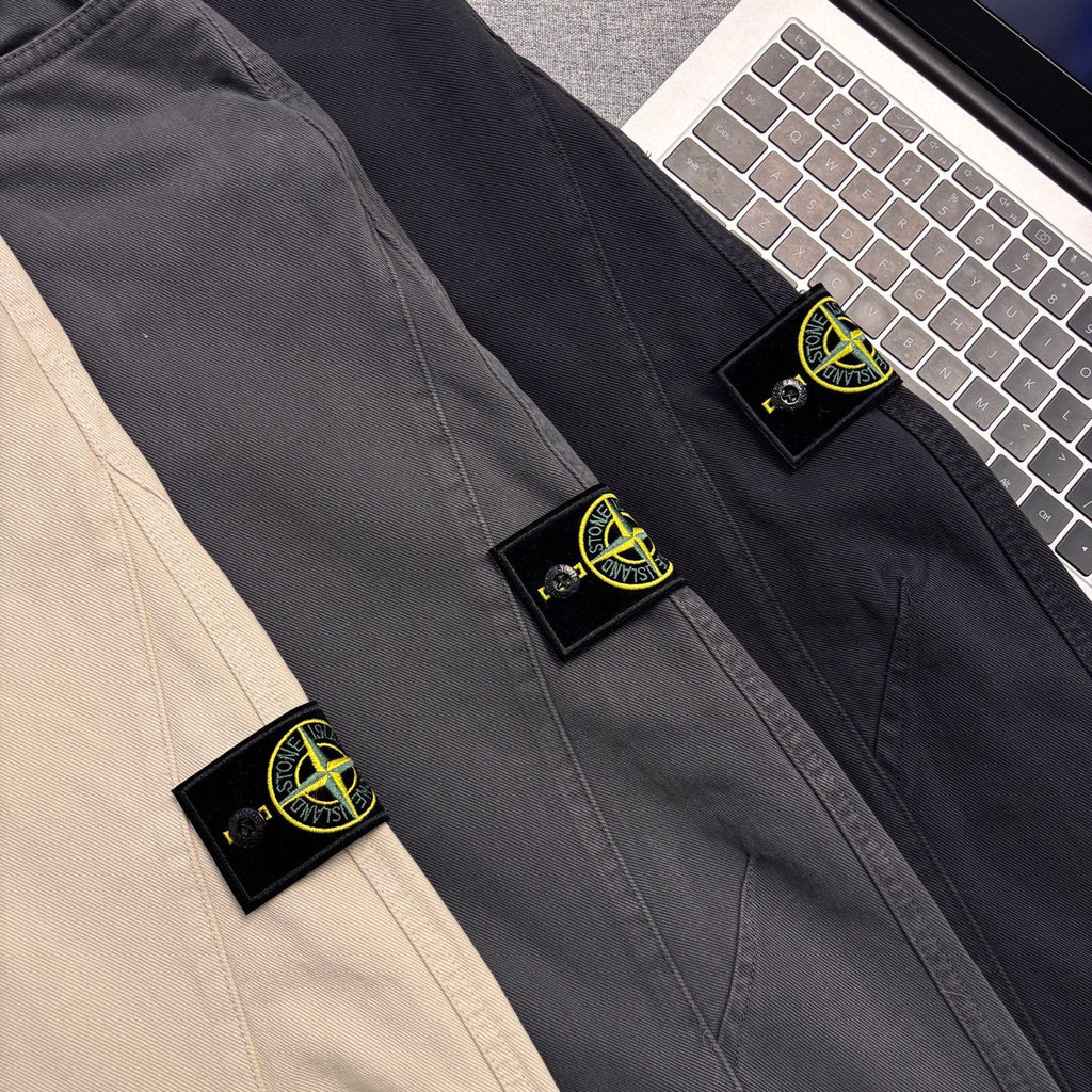 Stone Island Curved-Seam Wide Straight Cargo Trousers with Compass Badge