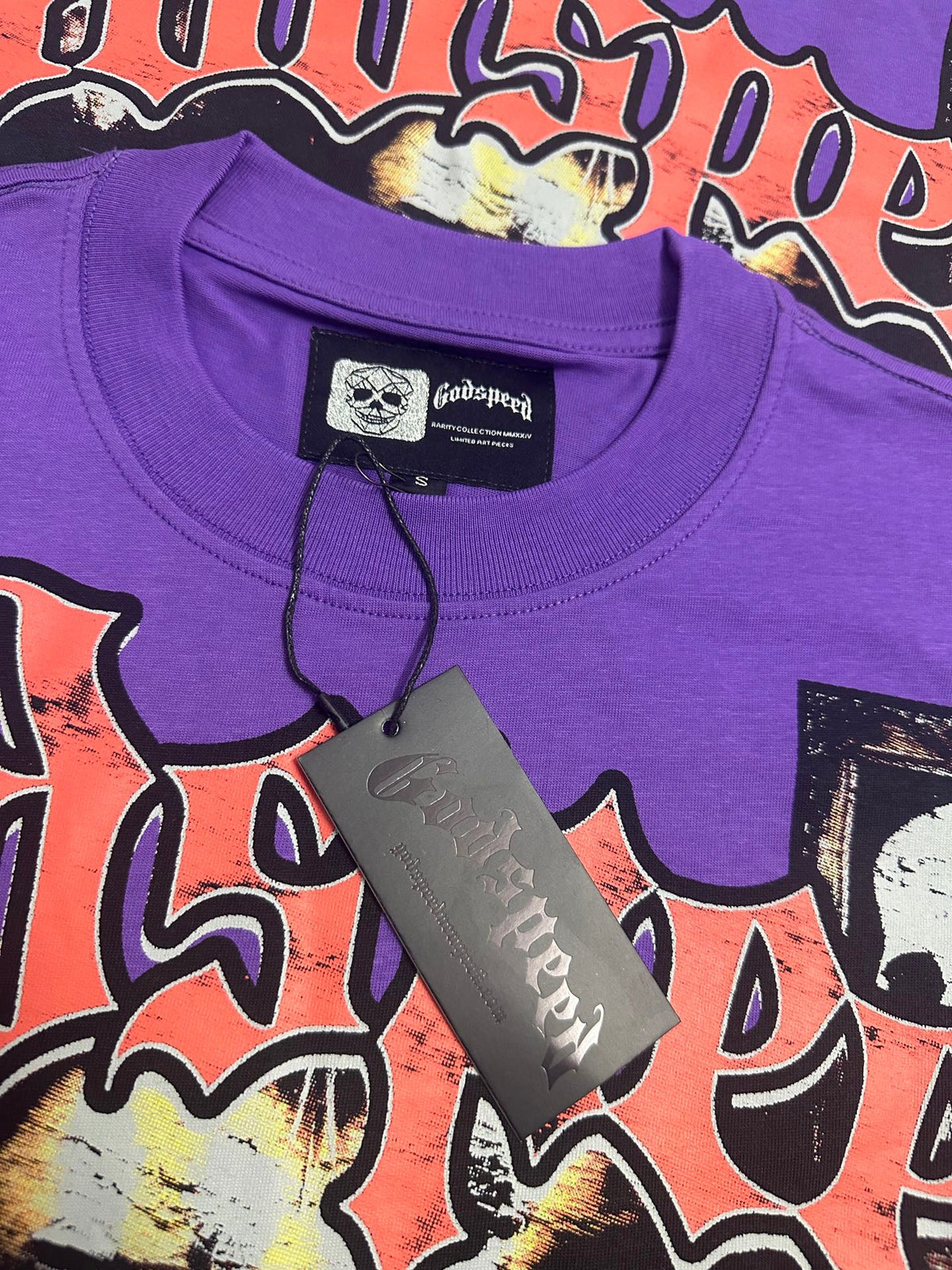 Godspeed Skeleton Cowboys Poker Game Vintage Short‑Sleeve Tee (Purple)