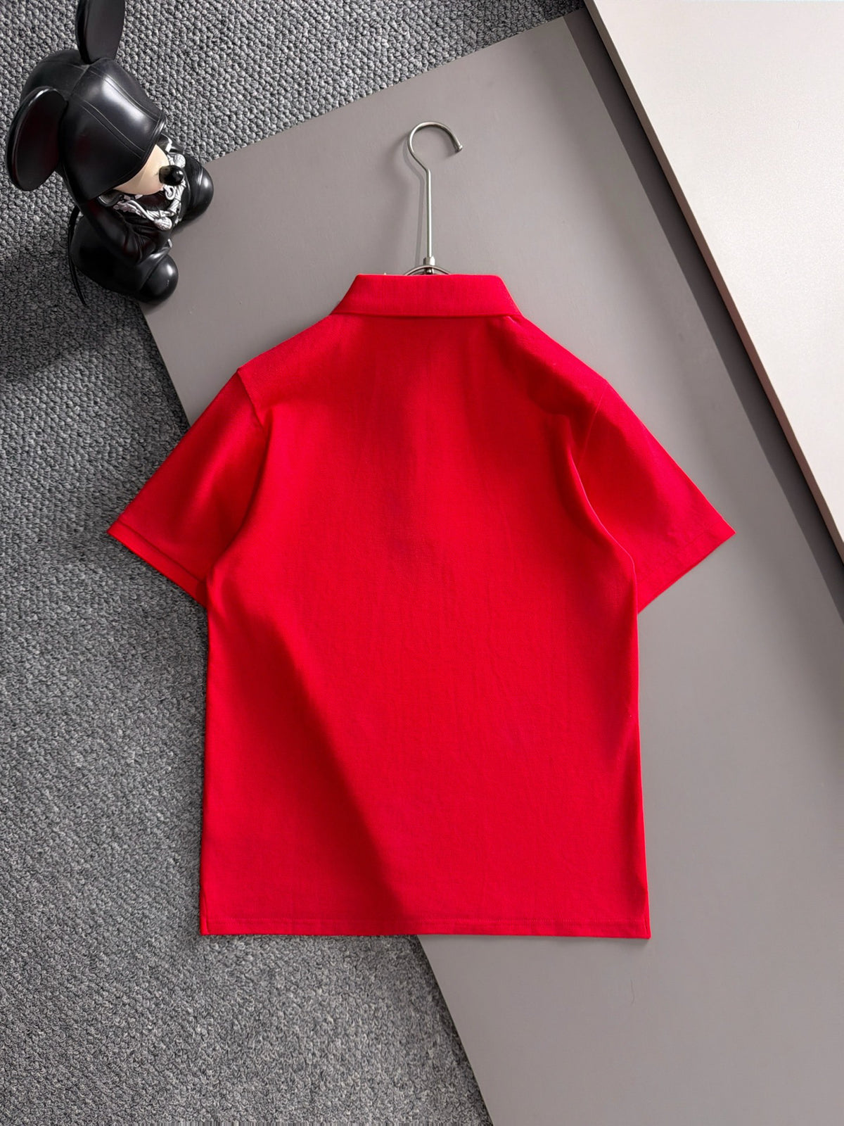 Kids Pique Knit Short‑Sleeve Polo Shirt Small Horse Embroidery Solid Red Casual Top