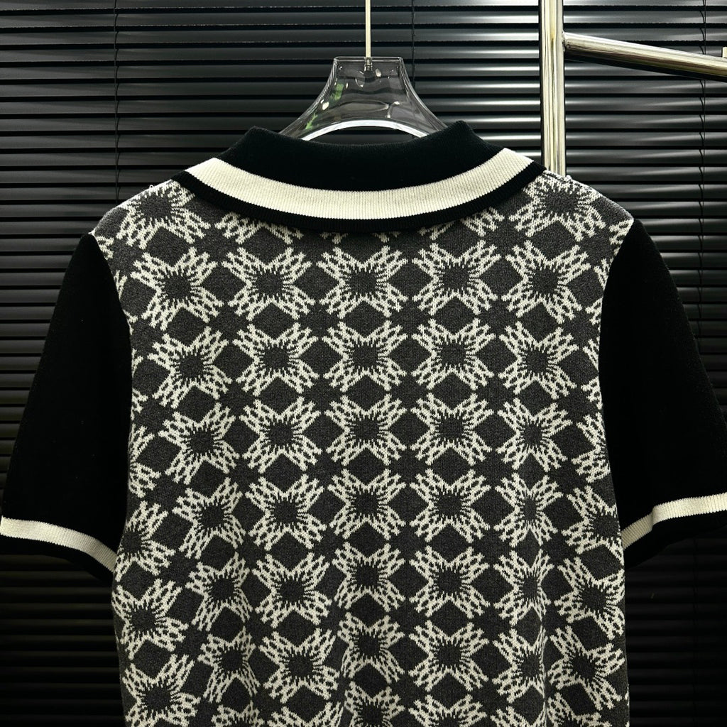 AMIRI Geometric Jacquard Color‑Block Short‑Sleeve Knit Polo Shirt