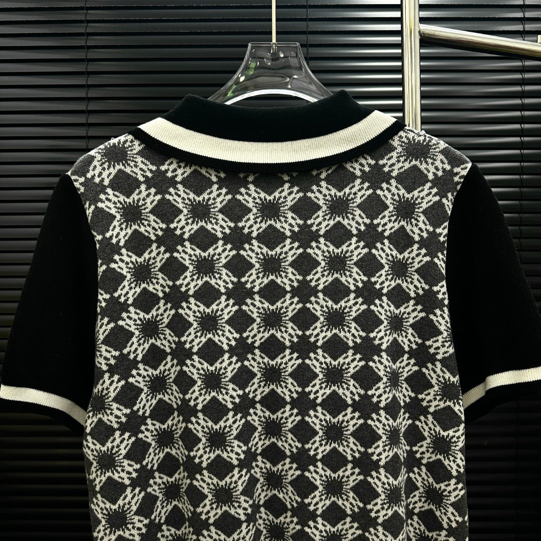 AMIRI Geometric Jacquard Color‑Block Short‑Sleeve Knit Polo Shirt