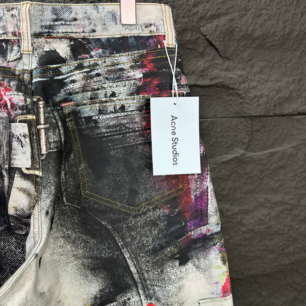 Acne Studios Abstract Paint‑Splatter Cargo Wide‑Leg Jeans
