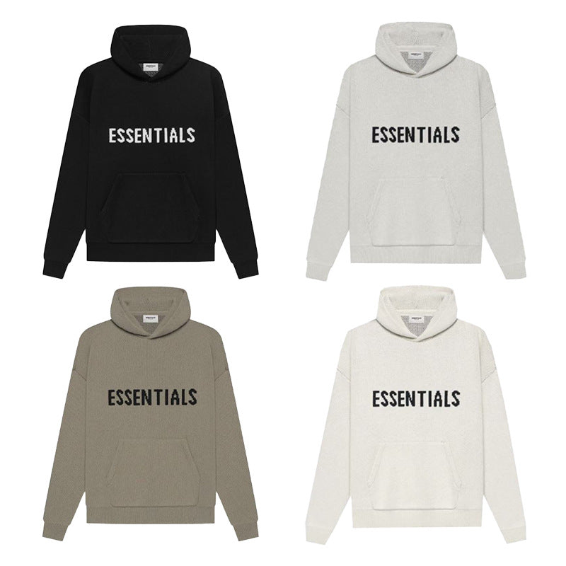 FOG Essentials Jacquard Knit Heavyweight Pullover Hoodie Sweater – American Vintage Streetwear