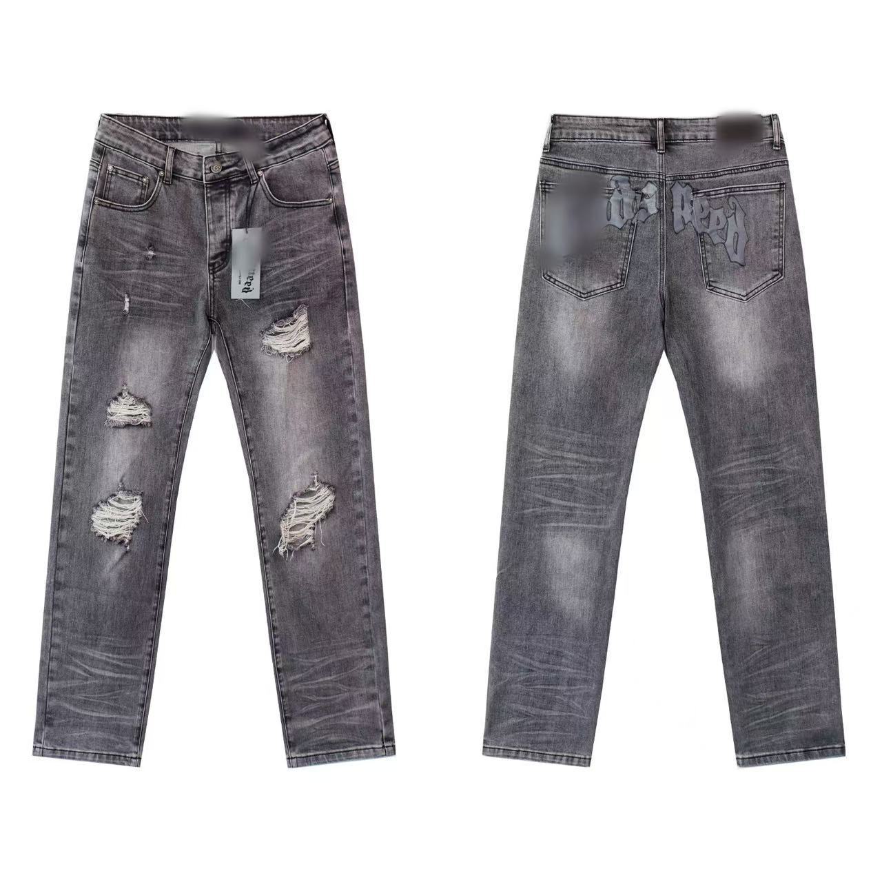 Vintage Distressed Embroidered Straight-Leg Jeans