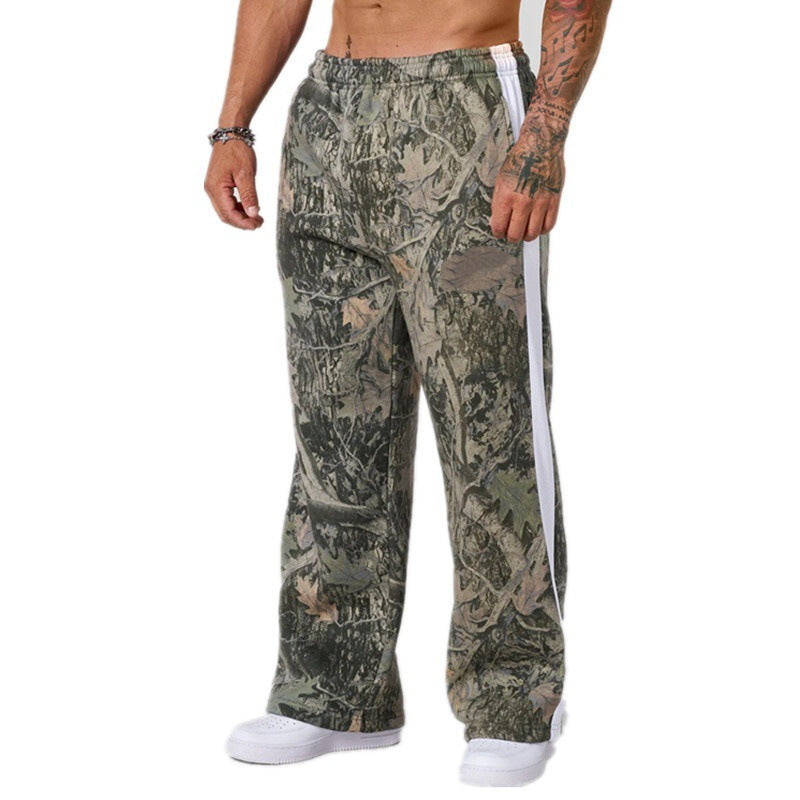 YOUNGLA Men's Camo Stripe Straight Leg Pants – Relaxed Fit Athletic Joggers