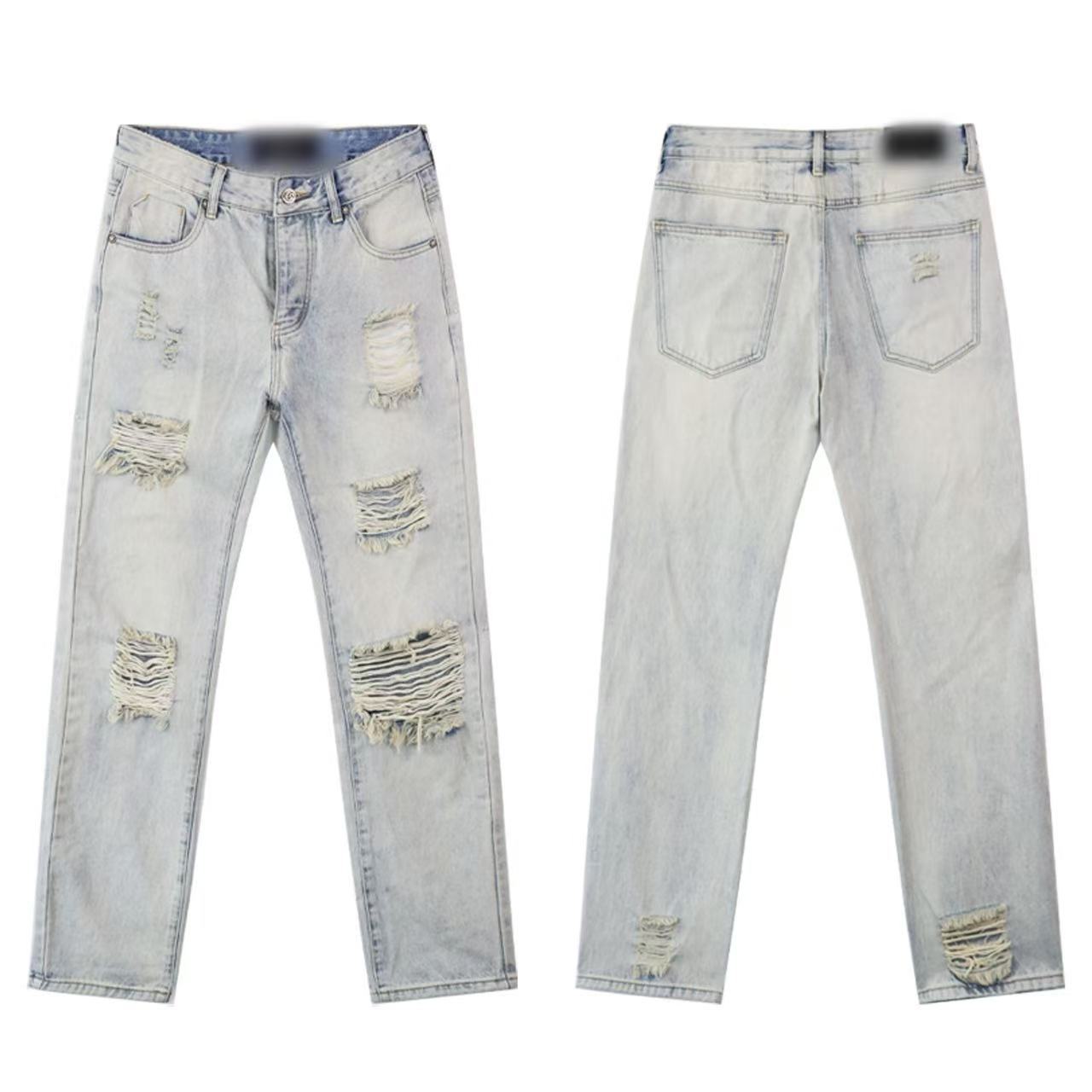 Vintage Distressed Embroidered Straight-Leg Jeans