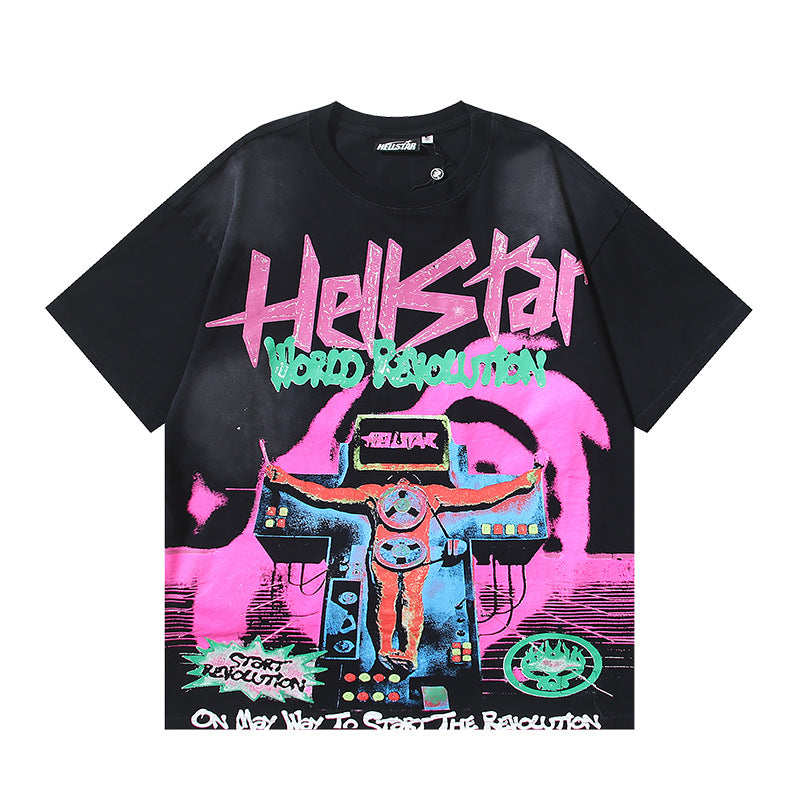 HELLSTAR Washed Vintage Graphic Tee — Unisex Oversized Streetwear