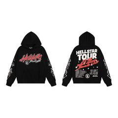 HELLSTAR 2025 Fall/Winter Flame & Star Graphic Fleece Hoodie & Sweatpants Set