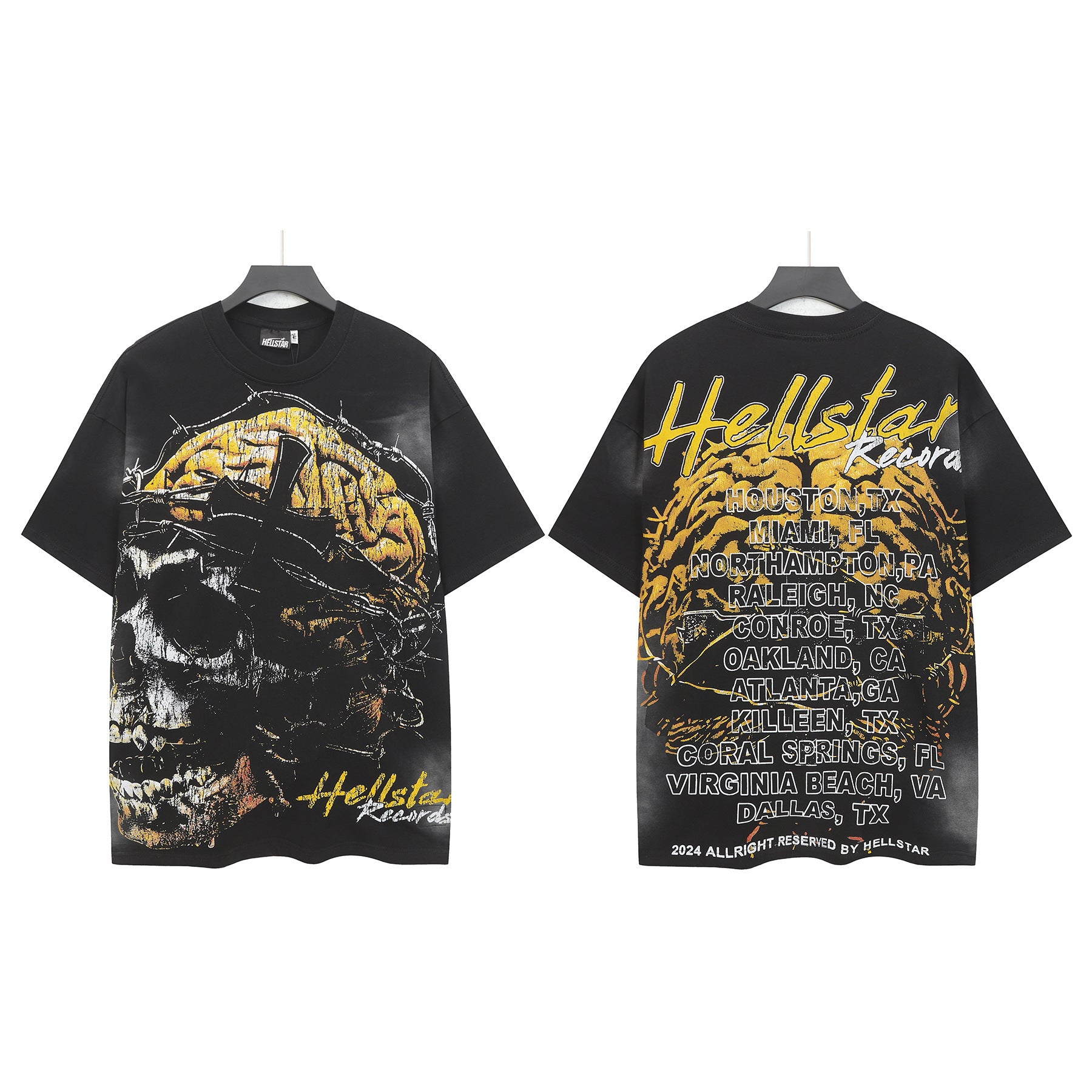 Hell Star Heel Washed Vintage American Print Short Sleeve T-Shirt