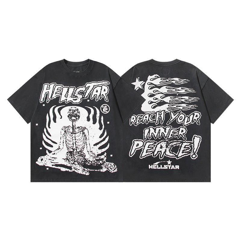 HELLSTAR 2025 American Streetwear Heavyweight Washed Vintage Oversized Short Sleeve T-Shirt