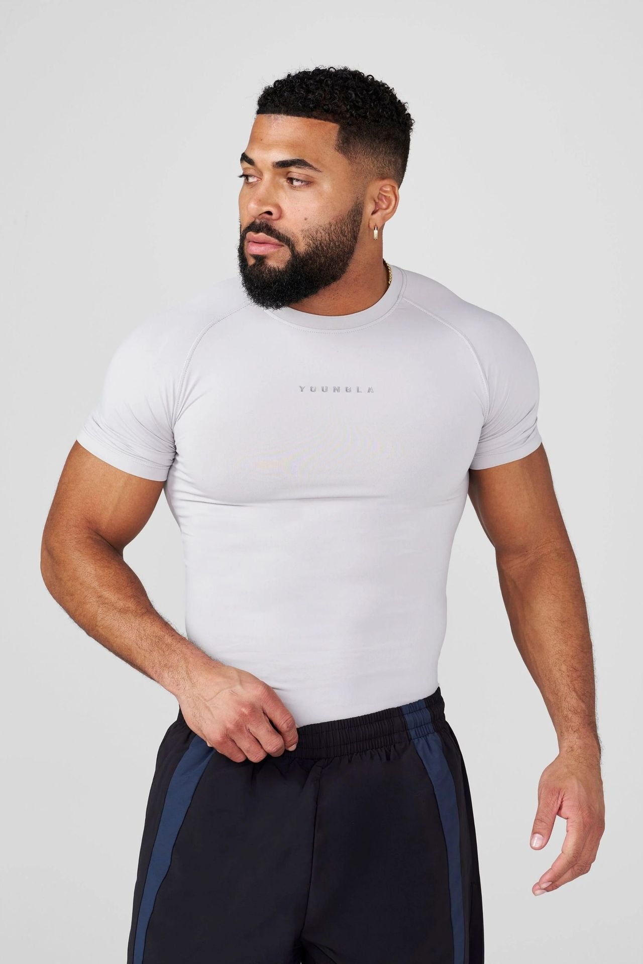 YOUNGLA Men's Compression Training Tee – High-Stretch Short Sleeve Gym Shirt
