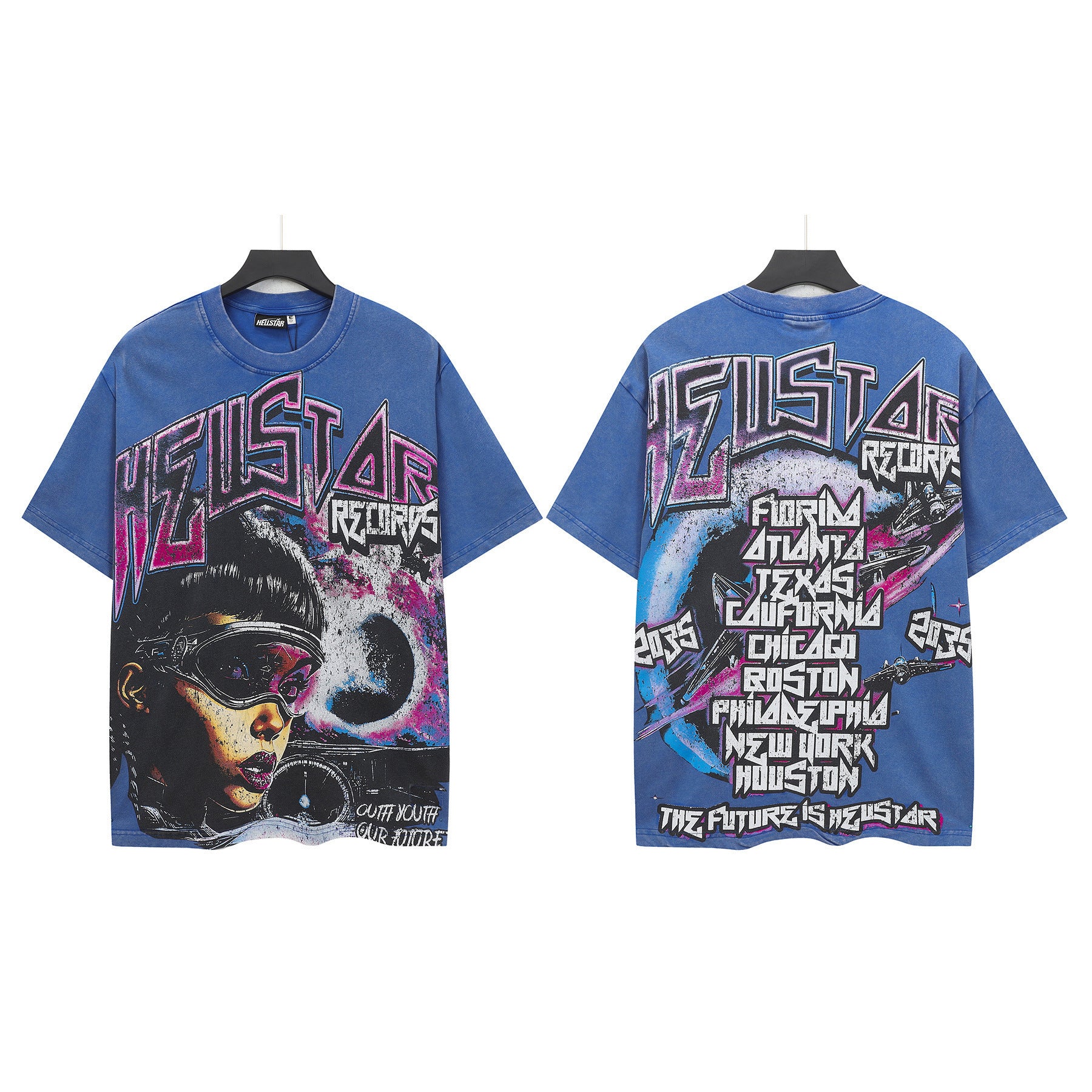 Hell Star Heel Washed Vintage American Print Short Sleeve T-Shirt
