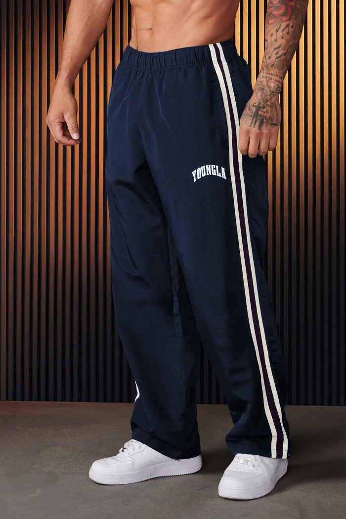 YOUNGLA Men's Double Stripe Joggers – Straight Leg Gym & Casual Pants