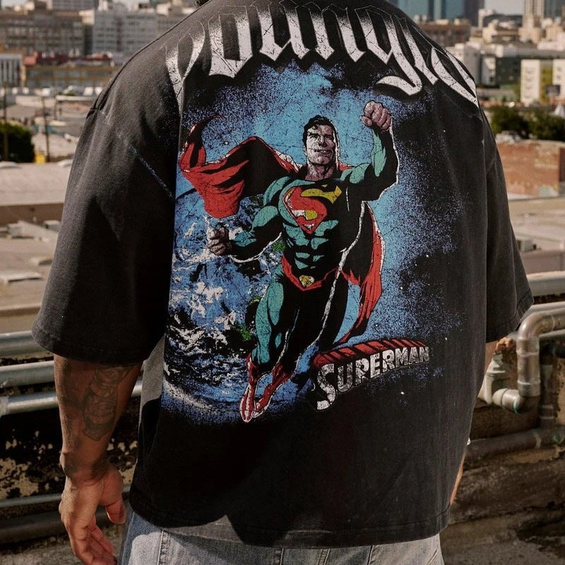 YOUNGLA x Yu-Gi-Oh Superman Oversized Graphic Tee – Men's Streetwear Cotton T-Shirt
