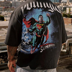 YOUNGLA x Yu-Gi-Oh Superman Oversized Graphic Tee – Men's Streetwear Cotton T-Shirt