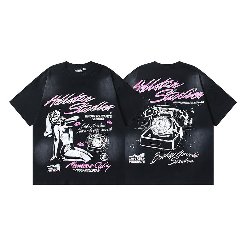 HELLSTAR 2025 American Streetwear Heavyweight Washed Vintage Oversized Short Sleeve T-Shirt