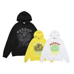 25ss High Quality SP5DER American Streetwear Rhinestone Foam Letter Spider Web Hoodie (Unisex)