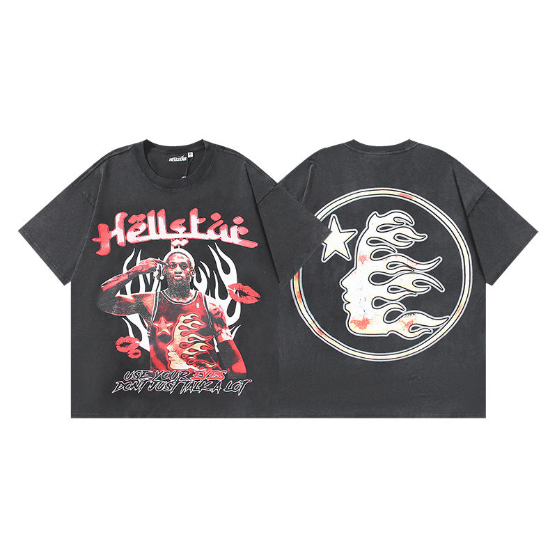 HELLSTAR 2025 American Streetwear Heavyweight Washed Vintage Oversized Short Sleeve T-Shirt