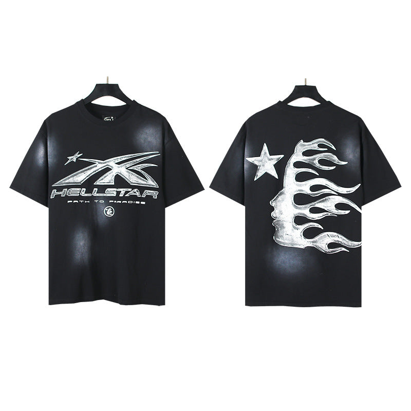 Vintage Washed Graphic Tee – Oversized Unisex Short Sleeve T-Shirt (Washed Black & Blue Series)