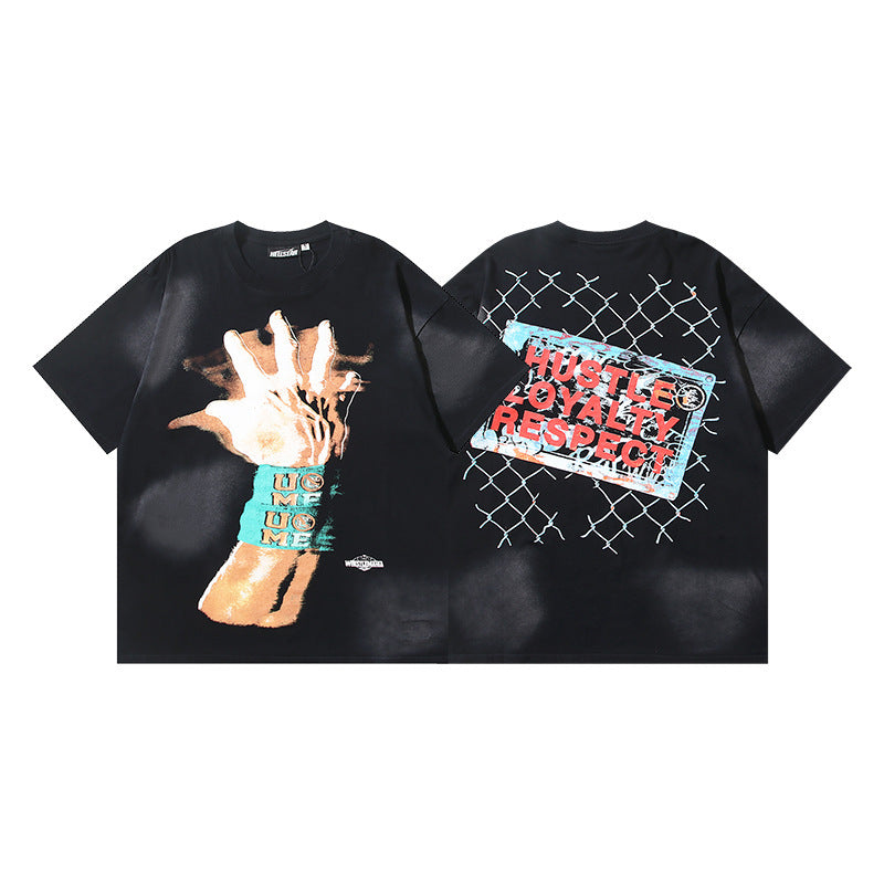 HELLSTAR 2025 American Streetwear Heavyweight Washed Vintage Oversized Short Sleeve T-Shirt