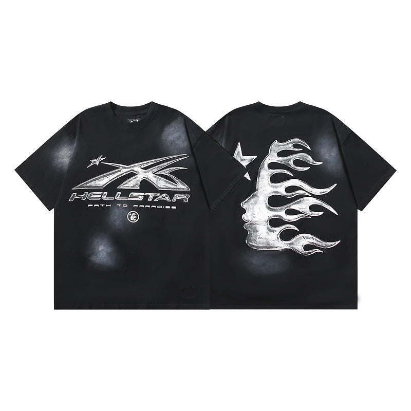 HELLSTAR 2025 American Streetwear Heavyweight Washed Vintage Oversized Short Sleeve T-Shirt