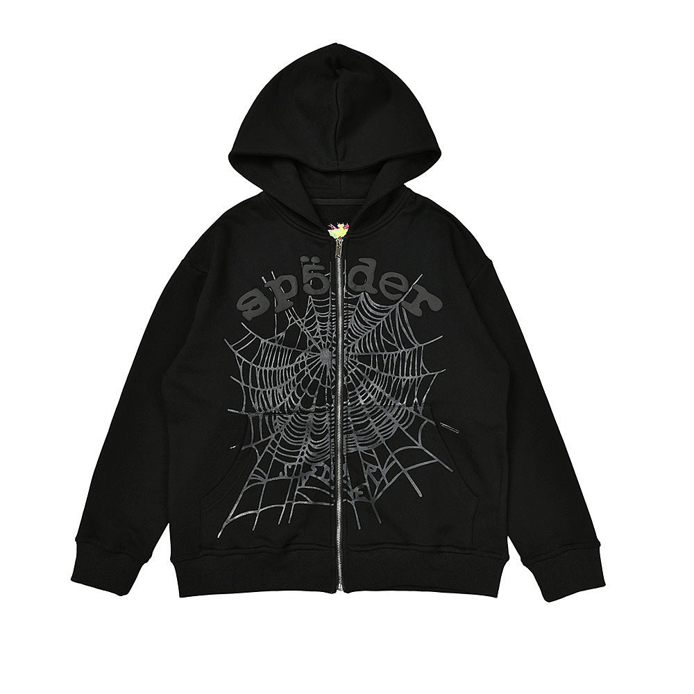 25ss High Quality SP5DER American Streetwear Rhinestone Foam Letter Spider Web Hoodie (Unisex)