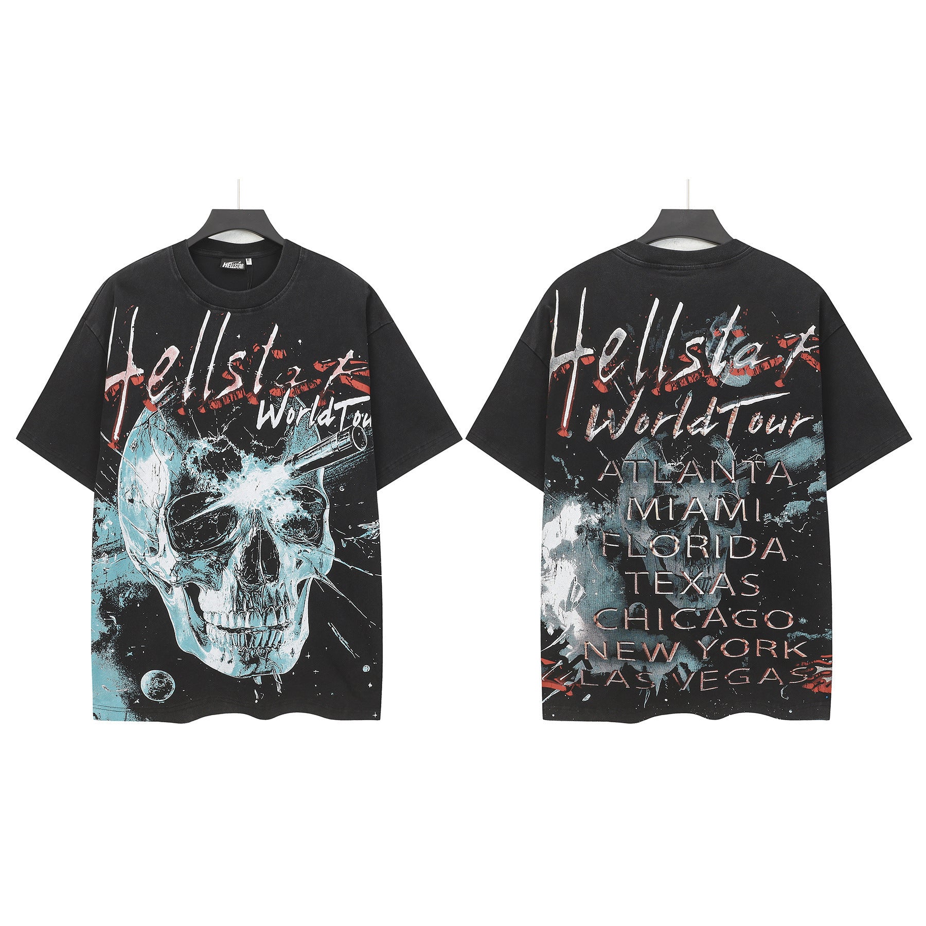 Hell Star Heel Washed Vintage American Print Short Sleeve T-Shirt