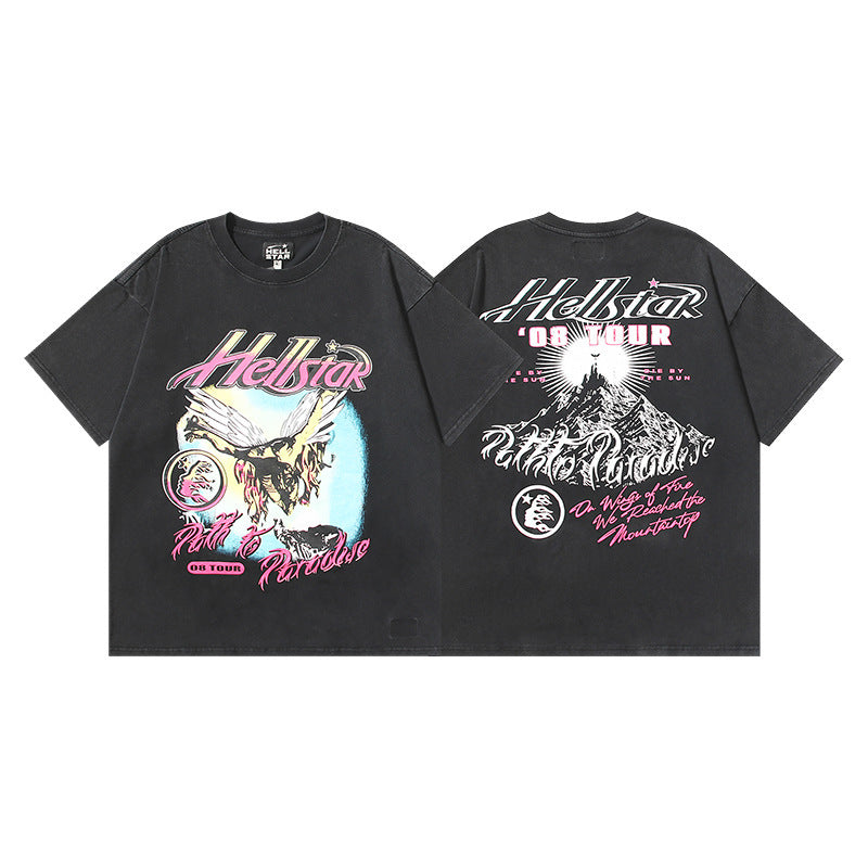 HELLSTAR 2025 American Streetwear Heavyweight Washed Vintage Oversized Short Sleeve T-Shirt