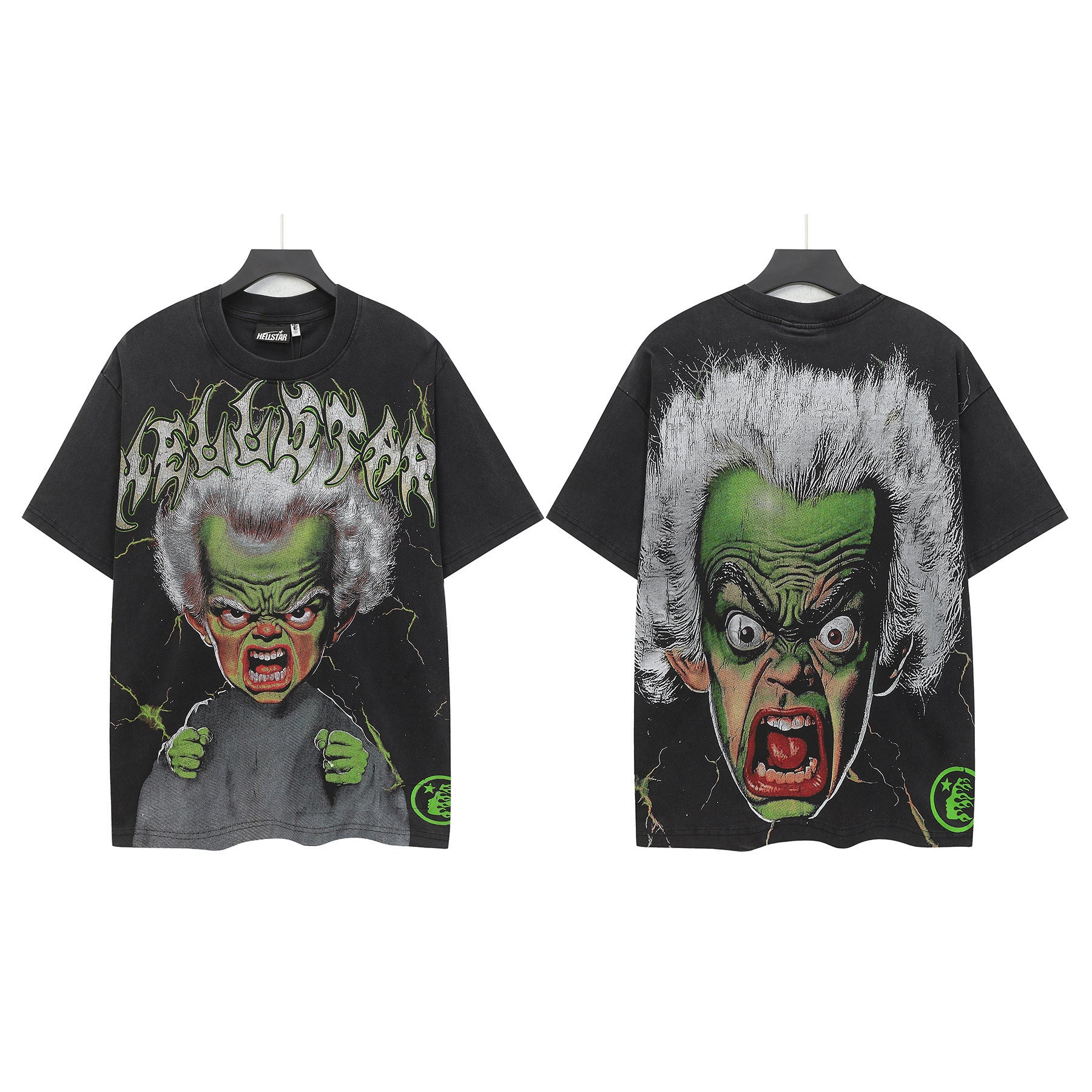 Hell Star Heel Washed Vintage American Print Short Sleeve T-Shirt