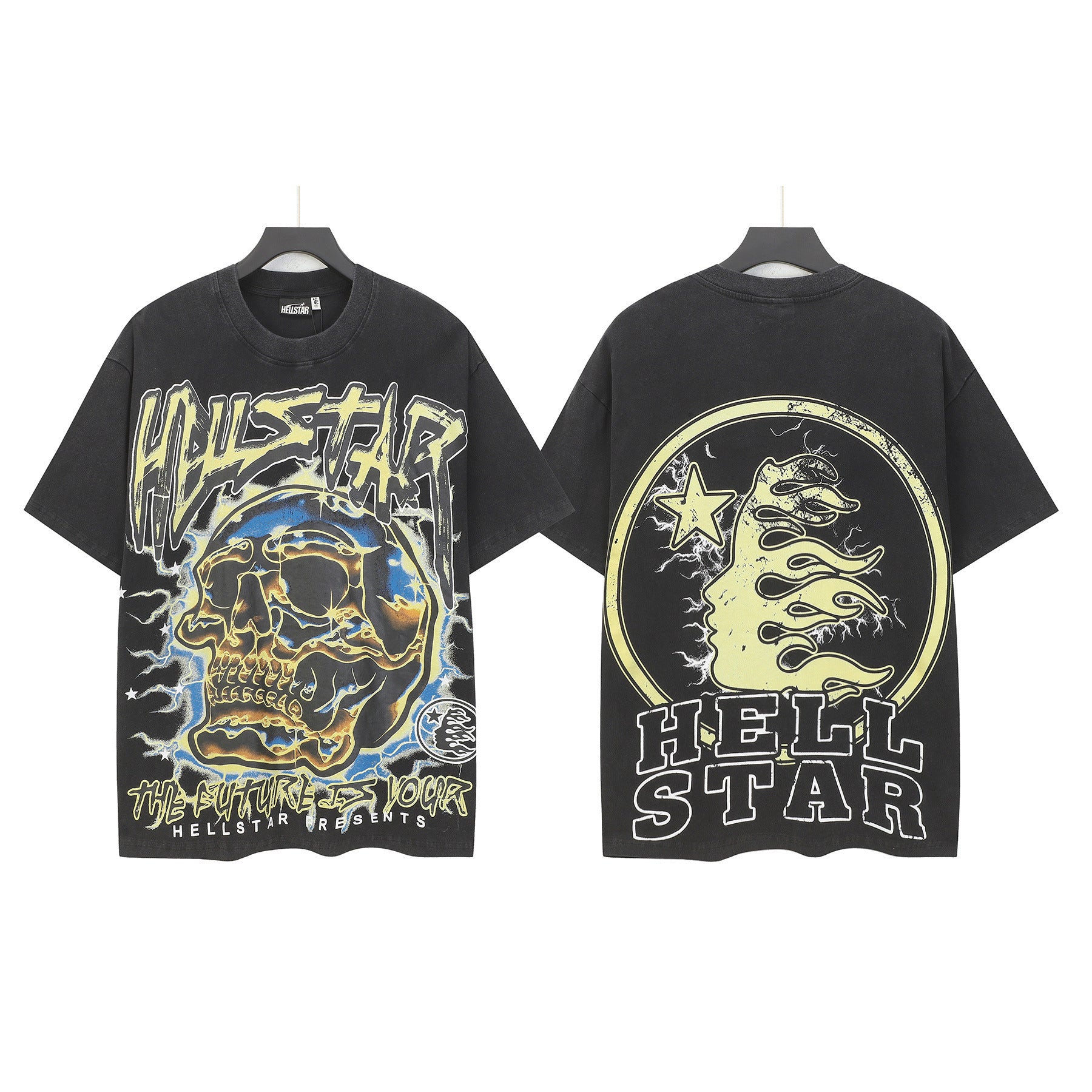 Hell Star Heel Washed Vintage American Print Short Sleeve T-Shirt