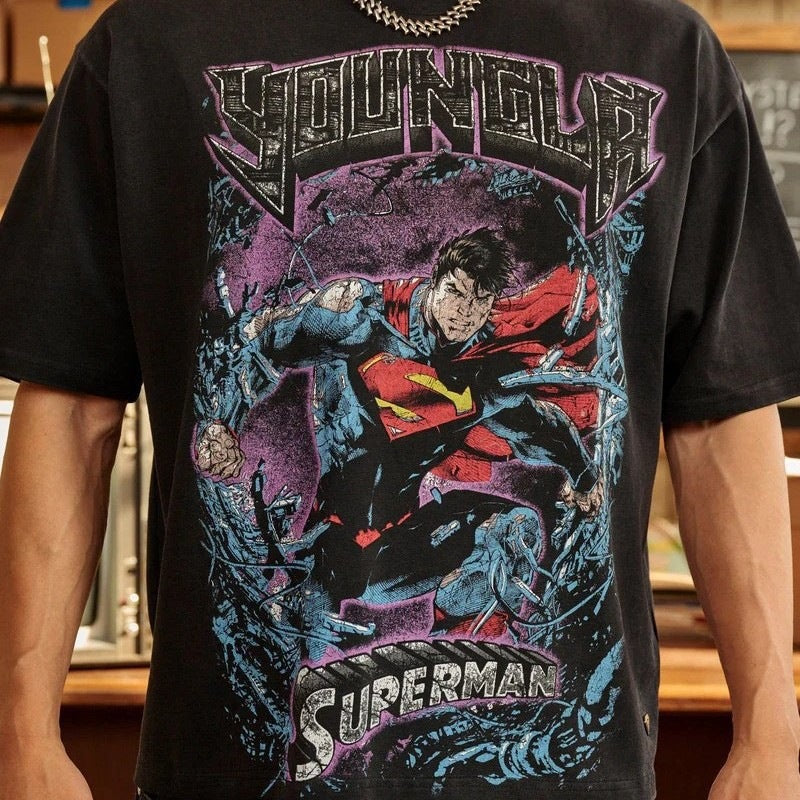 YOUNGLA x Yu-Gi-Oh Superman Oversized Graphic Tee – Men's Streetwear Cotton T-Shirt