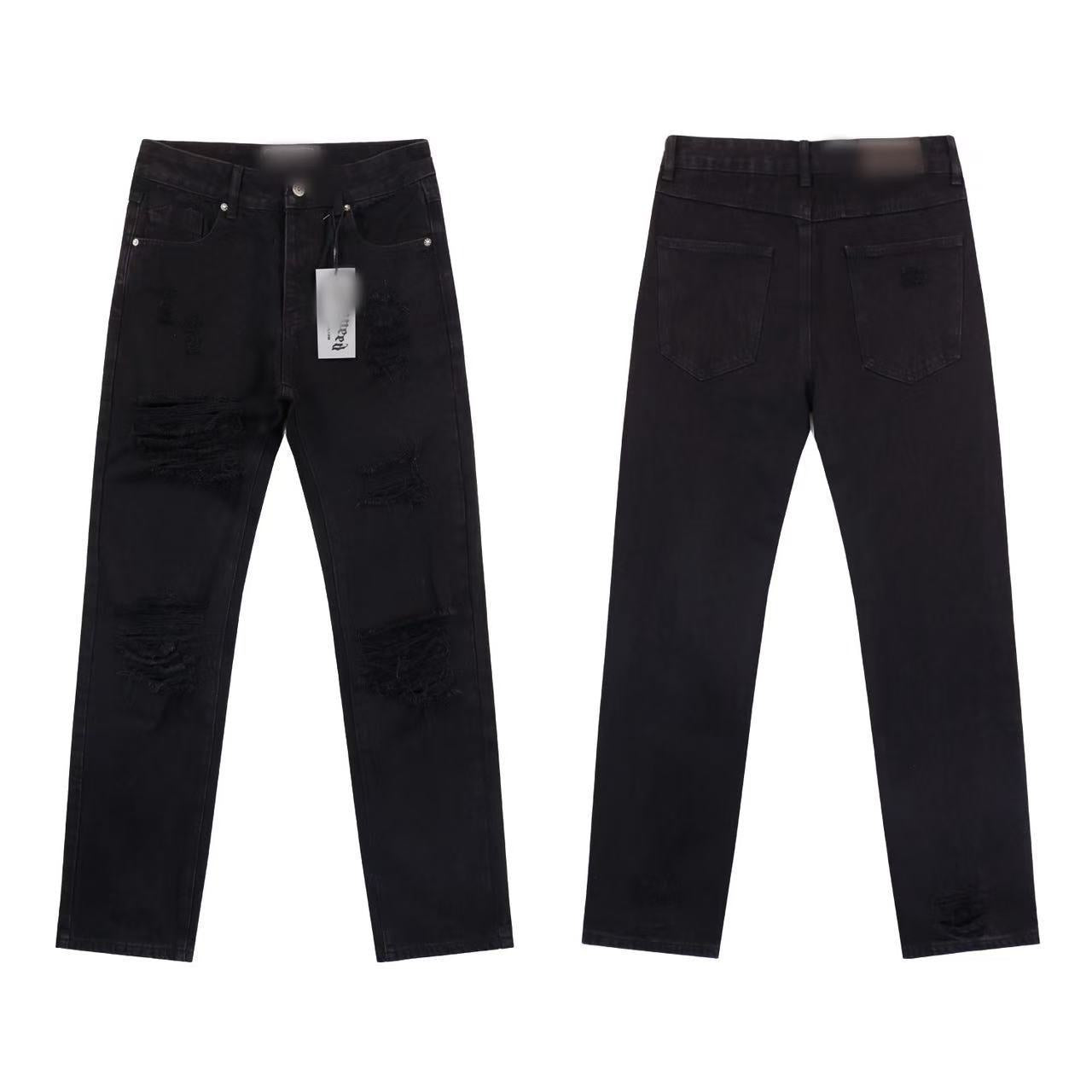 Vintage Distressed Embroidered Straight-Leg Jeans