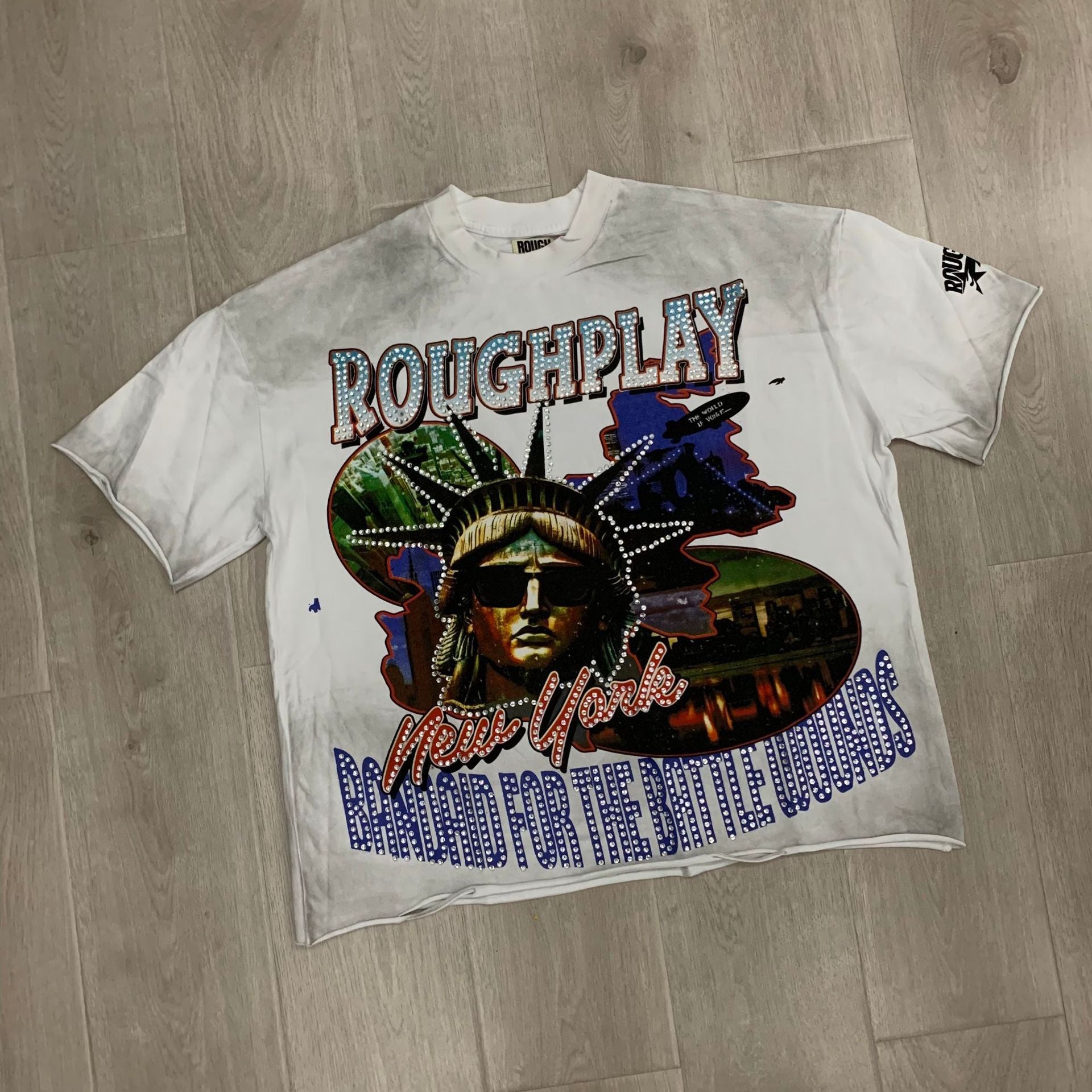 RoughPlay NYC Distressed Rhinestone Graphic Tee