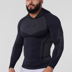 YOUNGLA Men's Compression Hooded Long Sleeve Tee – Quick-Dry Athletic Shirt
