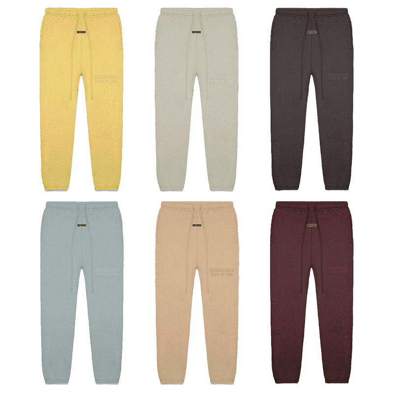 FOG Essentials Letter Embossed Fleece Drawstring Sweatpants – 2023SS American Streetwear