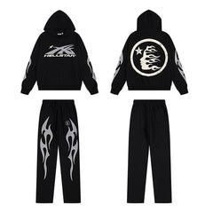 HELLSTAR 25SS American Streetwear Heavyweight Terry Graphic Hoodie & Sweatpants Set