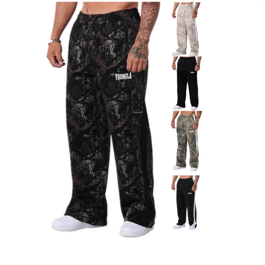 YOUNGLA Men's Camo Stripe Straight Leg Pants – Relaxed Fit Athletic Joggers
