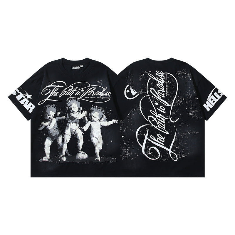 HELLSTAR 2025 American Streetwear Heavyweight Washed Vintage Oversized Short Sleeve T-Shirt