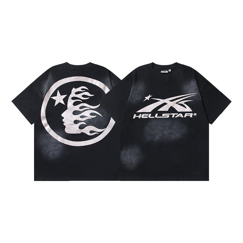 HELLSTAR 2025 American Streetwear Heavyweight Washed Vintage Oversized Short Sleeve T-Shirt