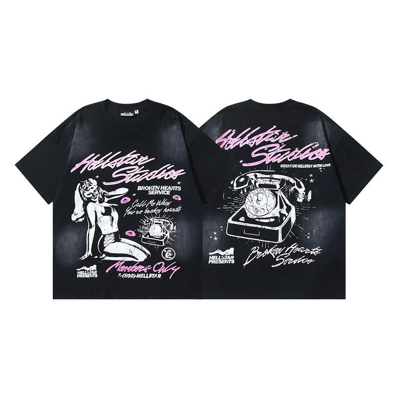 Vintage Washed Graphic Tee – Oversized Unisex Short Sleeve T-Shirt (Washed Black Series)