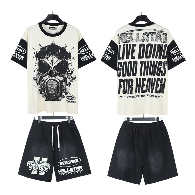Hellstar Acid-Washed Graphic Tee & Shorts Set